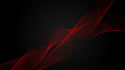 Wall Mural - Abstract smooth red waves on black background vector illustration
