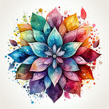 Watercolor Mandala Clipart, Generative Ai
