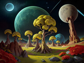 Canvas Print - Amazing landscape of alien planet