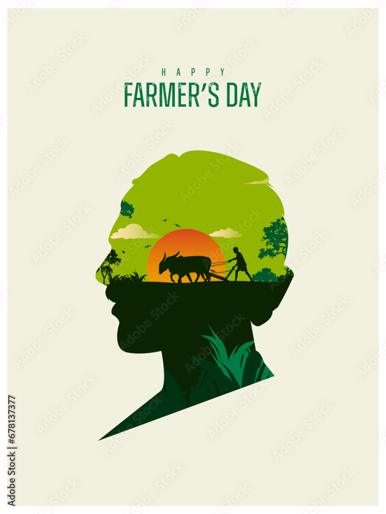 Happy Farmers Day Text with an Indian farmer farming silhouette vector ...