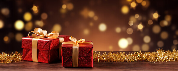 winter background with christmas gifts for black friday. new year header for a website.