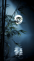 Poster - bamboo over lake at night