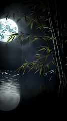 Poster - bamboo over lake at night