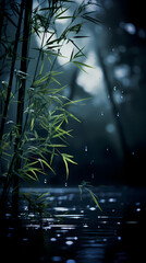 Poster - bamboo over lake at night