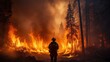 Firefighters team battle a wildfire because climate change and global warming is a driver of global wildfire trends.