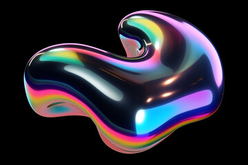 Wall Mural - bold holographic liquid metal shape isolated. iridescent wavy melted chrome substance. ai generated