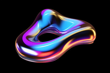Poster - Bold holographic liquid metal shape isolated. Iridescent wavy melted chrome substance. Ai generated