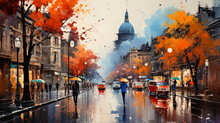  Abstract Painting In The Autumn Rainy City