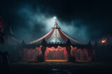 Fototapeta  - Scary circus tent in the dark, aesthetic look