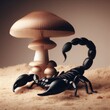 3d render of a black scorpion  with murshrooms background