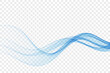 Abstract wave of blue smoke, transparent flow of blue lines, design element.