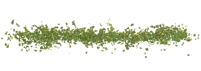 Wall Mural - Chopped dry parsley leaves, pile isolated on white background, top view
