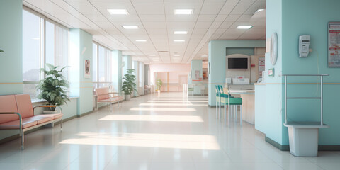 empty hall and reception of a hospital in soothing colors