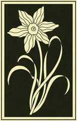 Wall Mural - Floral narcissus plant in art nouveau 1920-1930. Hand drawn narcissus in a vintage style with weaves of lines, leaves and flowers.