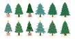 Set of Christmas trees isolated decorated and undecorated. Christmas concept.