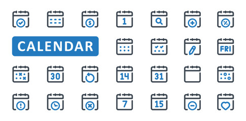 Wall Mural - Calendar icon set. date, event, month, schedule, appointment, day, time, working, hour, deadline, timetable, estimate, plan, reminder, icons. Thin Line Outline icon collection. Vector illustration