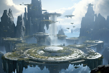 Poster - Futuristic outer space city with natural elements