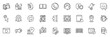 Icons pack as Map, Sign out and Photo thumbnail line icons for app include Shield, Update comments, Teamwork outline thin icon web set. Binary code, Cursor, Book pictogram. Map outline sign. Vector