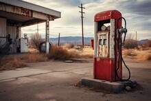 Ancient Gas Pump In The Setting Of An Retro Gas Station