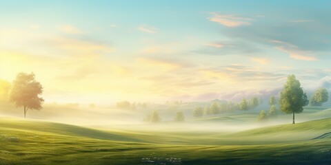 Wall Mural - Serene Spring Idyll  Fresh Morning Lawn, Generative AI