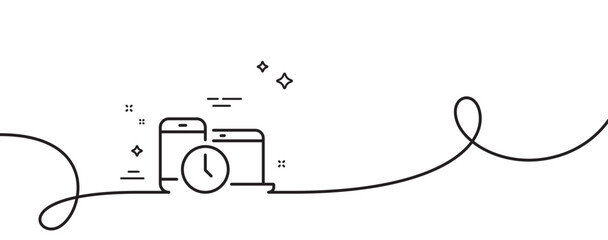Poster - time management line icon. continuous one line with curl. clock sign. mobile devices symbol. time ma
