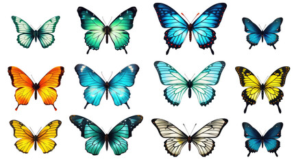 Collection of butterflies on isolated transparent background. Watercolor butterfly png collection