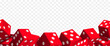 Dice frame. Red dice on a transparent background. Vector illustration.