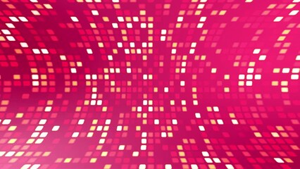 Wall Mural - Shiny square dots curving and flashing on a 4K red background like a kaleidoscope.