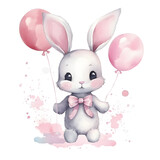 Fototapeta Dziecięca - Pink cute bunny watercolor hand drawn illustration