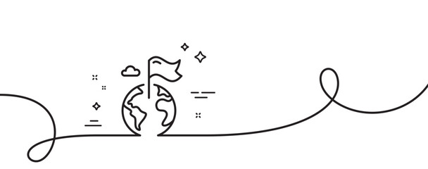 Poster - Flag on map line icon. Continuous one line with curl. Goal destination sign. Location pin symbol. Destination flag single outline ribbon. Loop curve pattern. Vector