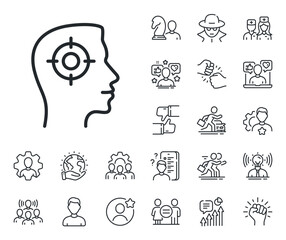 Poster - Business target or Employment sign. Specialist, doctor and job competition outline icons. Head hunting line icon. Recruitment line sign. Avatar placeholder, spy headshot icon. Strike leader. Vector