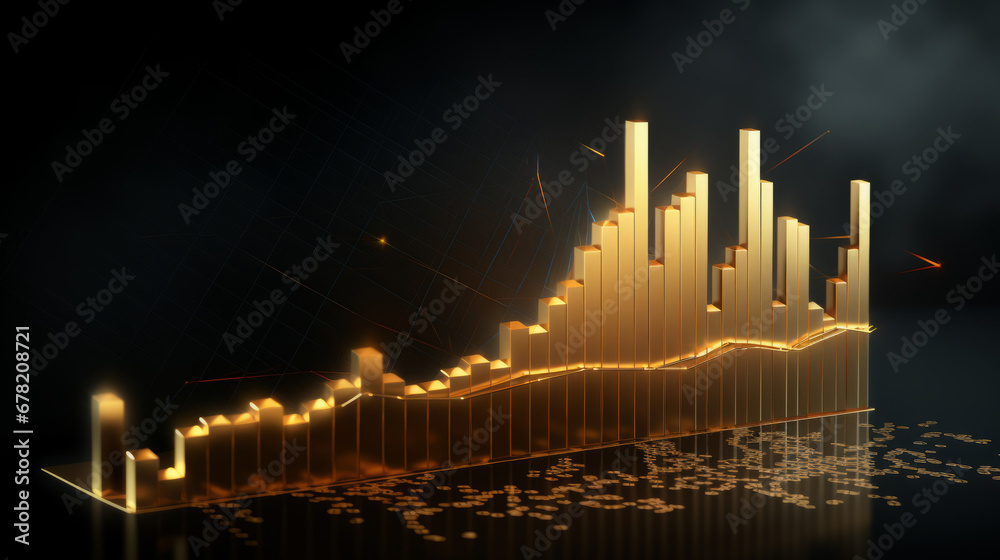 Gold price graph board with the price rising high has a finger pointing ...