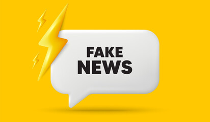 Wall Mural - Fake news tag. 3d speech bubble banner with power energy. Media newspaper sign. Daily information symbol. Fake news chat speech message. 3d offer talk box. Vector