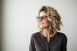 © CogniLens - Portrait of a satisfied woman in her 40s wearing a trendy sunglasses against a light wood minimalistic setup. AI Generation