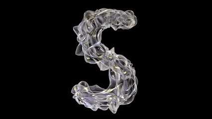 Poster - 3D glass alphabet letter s with light dispersion animation isolated on black background