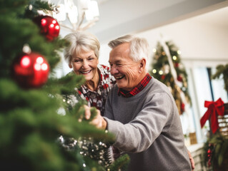 Wall Mural - A couple were doing Christmas decorations in the living room