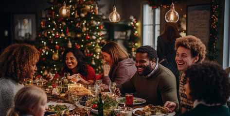 group of people having dinner during christmas eve