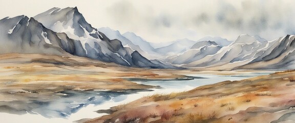 Canvas Print - watercolour tundra landscape