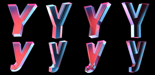 Fototapete - letter Y with colorful gradient and glass material. 3d rendering illustration for graphic design, presentation or background