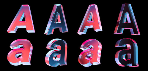 Fototapete - letter A with colorful gradient and glass material. 3d rendering illustration for graphic design, presentation or background