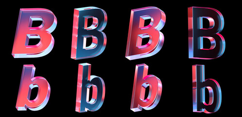 Fototapete - letter B with colorful gradient and glass material. 3d rendering illustration for graphic design, presentation or background