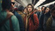 Anonymous Echoes The Metropolitan Journey of a Woman Blending Seamlessly into the Blurred Crowd in the Subway's Urban Tapestry