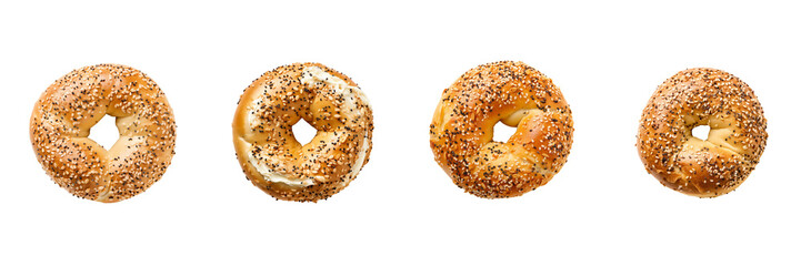 Wall Mural - Set of Everything Bagel top view Isolated on transparent or White Background