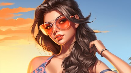 Wall Mural - an image of a girl in a in front of a sunset. Fantasy concept , Illustration painting.