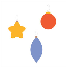 Wall Mural - Christmas tree decorations isolated on white background vector illustration set.