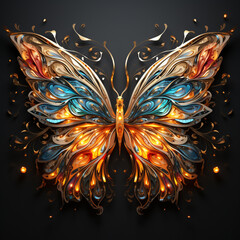 Wall Mural - An abstract silhouette of a butterfly taking flight, its delicate wings transformed into intricate patterns.