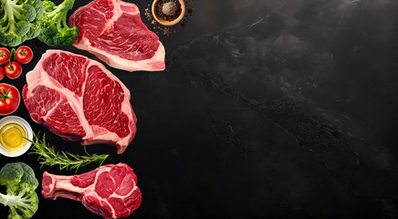 Wall Mural - grilled steak on Black marble with copy space , created by generative AI technology