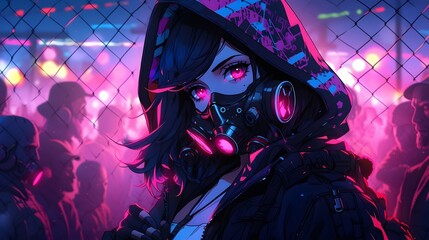 Synthwave anime manga girl, lofi bacground wallpaper design