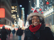 © kalafoto - business people wearing a Santa hat walks down the street on Christmas night