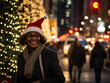 © kalafoto - business people wearing a Santa hat walks down the street on Christmas night